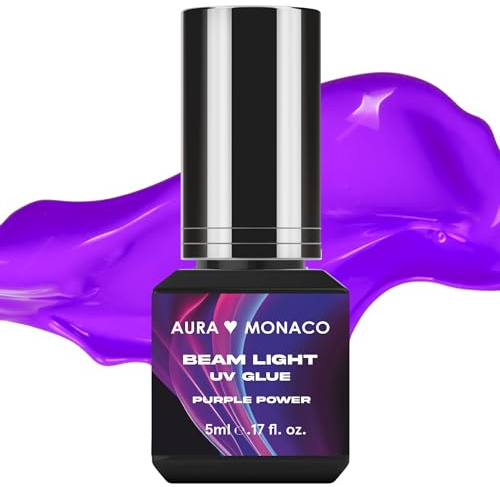 AURA Monaco | Beam Light UV Lash Glue Purple Power – 5 ml UV Wimpernkleber mit 0,5 Sek. Trocknungszeit, violett sichtbar beim Applizieren, lichthärtend & extra stark