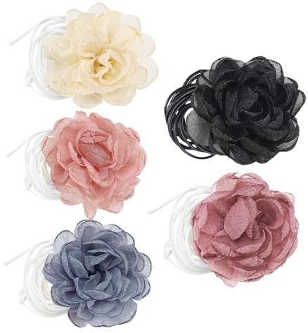 Chihutown 5 Stück Blumen-Choker-Halskette für Frauen, große Rosen-Blumen-Halskette, Damen-Choker-Halsketten, florale Halsketten für Frauen, Mädchen, Party, Braut, Hochzeit, Party, Sommer, Halsketten