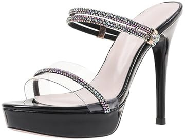 GZHMMAN Scarpe Tacco Sandali High Heels Tacco Alto Donna Plateau Cinturini Sandali Tacco Spillo Scarpe Ballo Sera Feste Matrimonio,Black,36