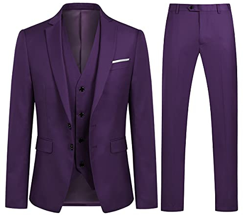 YOUTHUP Costume Homme 3 Pièces Slim Fit Smoking Deux Boutons Mariage Business Confort Elégant Veste Gilet et Pantalon, Violet, XXL