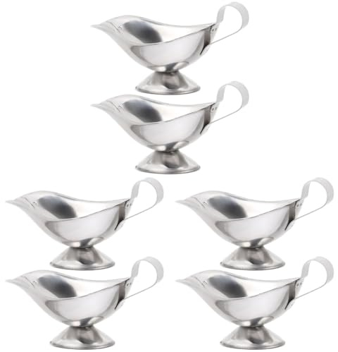 OUNONA 6 Pcs Stainless Steel Gravy Boats Set 5Oz Sauce Dispensers with Spout for Condiments Ideal for Thanksgiving Dinner Holiday Parties and Everyday Use