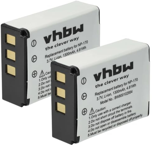 vhbw 2 x Replacement Battery for Toshiba PA3985U-1BRS, PA3985 for Video Camera Camcorder (1300 mAh, 3.7 V, Li-ion)