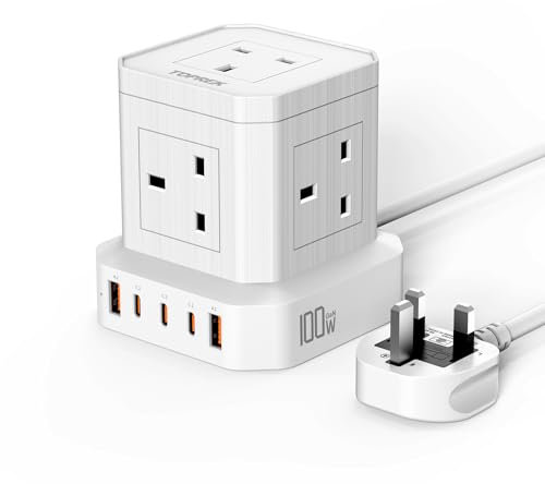 TOPREK 100W PD3.0 Fast Charge Extension Lead with Usb Slots, Simultaneous Fast-charging of 10 devices, Usb Extension Cable Multi Plug Extension Socket