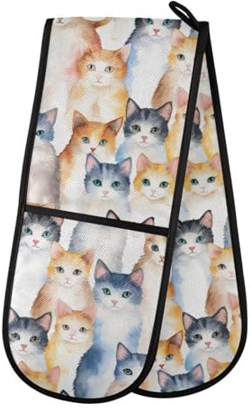 Doppelte Ofenhandschuhe, niedliche Katze, nahtlos, hitzebeständig, Topflappen, Ofenhandschuh, Handschuhe für Grillen, Kochen, Backen, Grillen, Mikrowelle