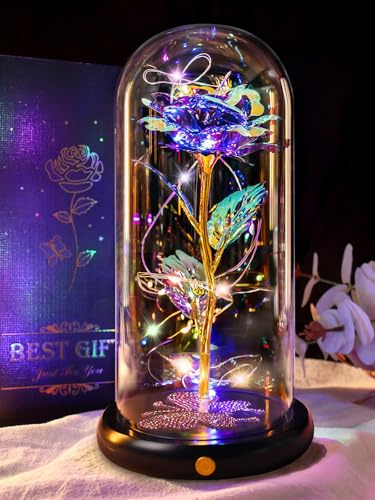 Mothers Day Galaxy Rose Gifts for Mum, Mother's Day Colorful Rose Gifts, Mothers Day Birthday presents Light Up Rose in Glass Dome for Mum Wife Daughter Sparkling Rhinestone Butterfly for Mothersday