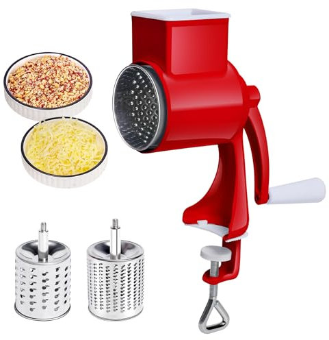 Rallador de queso con manivela, cortador de verduras de acero inoxidable con 2 hojas extraíbles, rallador de patatas de acero inoxidable, molinillo de frutos secos manual, corte rápido, cortador de