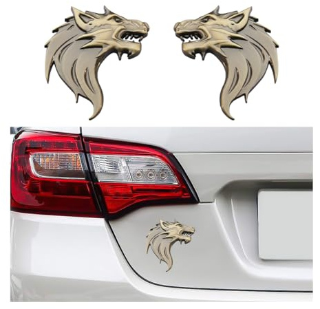 JNNJ 2 Stücke Wolfskopf Emblem Auto Aufkleber, Auto Metall Aufkleber Autos Universal Autozubehör, Wolf Aufkleber Windschutzscheiben Dekoration Für Autos, Auto Personalisiert Wolf Metall Autoaufkleber