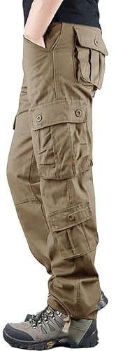 Herr Combat Cargo byxor normal passform vandringsbyxor herr lös passform casual militär armé arbetsbyxor hållbar polyester bomull plikt byggare byxor andningsbara utomhus klättring löparbyxor, Brun,
