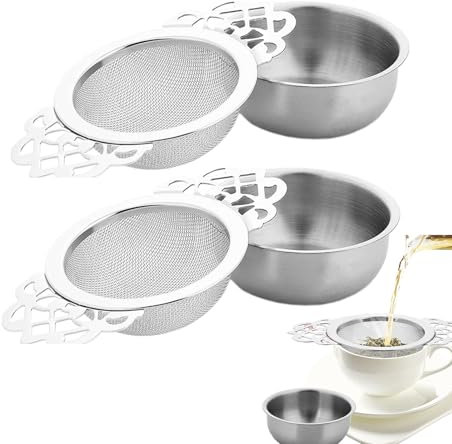 2 Stück Teesieb,Teesieb Für Losen Tee,Tee Sieb Für Tasse,Edelstahl,Wiederverwendbar für Tasse,Fine Mesh Tea Sieb für schwarzer Tee,grüner Tee,Saft,Kaffee,Kräuter und Gewürze