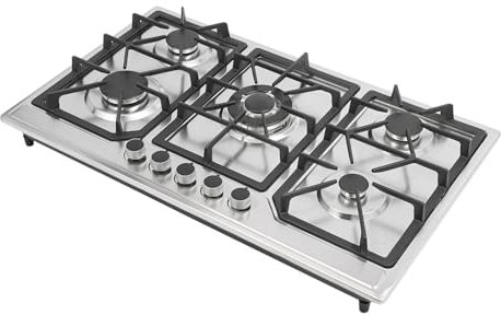 Cocina de gas, 5 fuegos, diseño de quemadores, control de temperatura independiente, encendido electrónico, acero inoxidable, para restaurantes, familias grandes