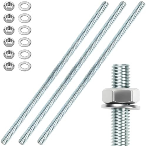 3 Stück Gewindestange M12 Gewindestangen M12 X 300mm Gewindestab Gewindebolzen Verzinkter Stahl Gewindestifte Blaues Zink Gewindestäbe mit 6pcs Sechskantmutter und 6pcs Unterlegscheiben