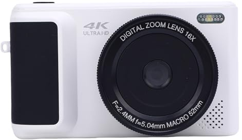 64MP HD Autofocus 4K Cámara Digital Digital Cámara de Video sin Espejo Retro con Pantalla Flip para Fotografía de Viaje (White)
