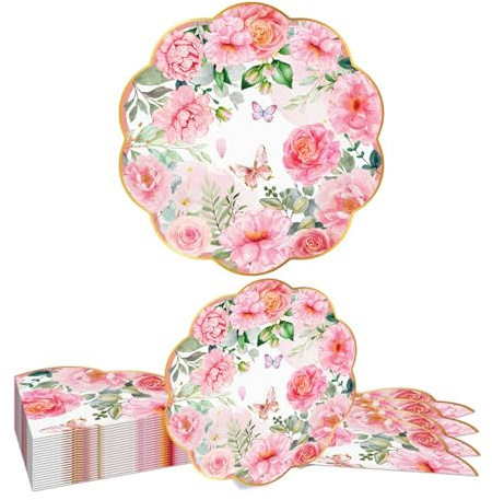 Kotkiddy 20 Stück Gartenblumen Servietten, Dick und saugfähig Papier, Blumenmuster Papier Servietten, Wellenrand, Blütenblatt Blumen Einweg Servietten