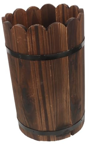 Mipcase Cubo de Madera Retro para Plantas Hecho a Mano Decoración Barril de Madera Carbonizada para Jardinería Contenedor Duradero para Arreglos