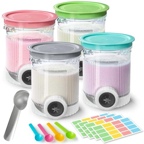 4 Pack Ice Cream Pints and Lids Compatible with Ninja Swirl by Creami Ice Cream Maker NC700UK NC701UK NC701 Series Scoop & Swirl Soft Serve Makers, 16oz Deluxe Tubs Containers Cups Jars Set