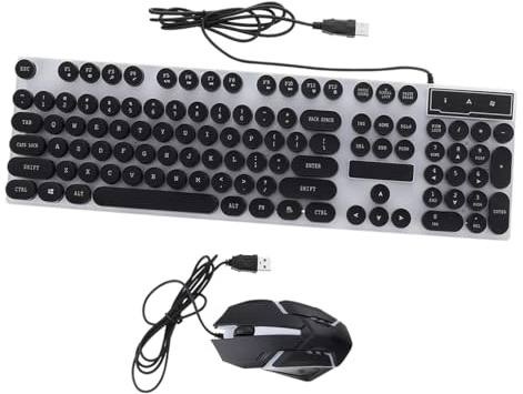 Mipcase Clavier USB et Souris Ergonomique Noir Touches Mécaniques et Structure Suspendue, Ensemble pour Gamer Molette 3D Antidérapante et Drainage d'eau