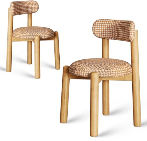 CADEHUB Chaises de Salle à Manger en Bois de Noyer, Lot de 4 chaises de Salle à Manger Modernes, Dossier incurvé, Deux matériaux de Coussin : Cuir Anti-Rayures et Coussin en Tissu écossais