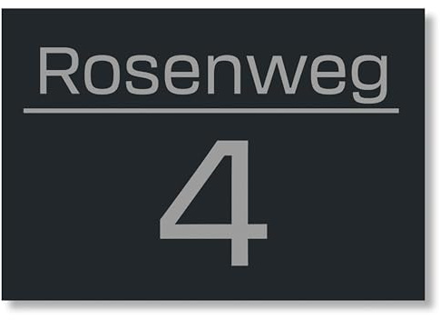 Grafner Hausnummernschild aus Aluminium, anthrazit RAL7016, Hausnummer mit Gravur, Straßenname, Name und Hausnummer nach Wunsch, wetterfest und UV-beständig, Türschild, Größe 160 x 110 mm
