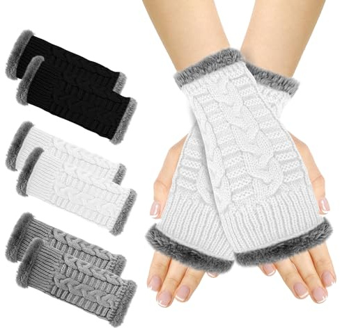 DELAESI Fingerless Gloves Women 3 Pairs Wrist Warmers Winter Gloves Unisex Knitted Warm Gloves Arm Warmers for Typing Work Driving