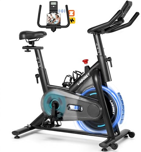 LABGREY Heimtrainer Fahrrad, Fitness Fahrrad für Zuhause, Indoor Kardio Training, Bike mit Pulsmesser, LCD Display, Ipad Halter, Sitz & Widerstand Einstellbar (Blau)