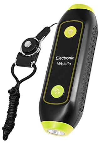 Outanaya Fischietto Elettronico Portatile per Allenatori e Insegnanti con Suono ad Alta Intensità e Torcia SOS modalità per Calcio Traffico e Outdoor Verde Batterie