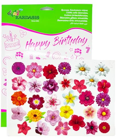 Kardasis 31 Fleurs Comestibles en Azyme – Décoration Gâteau pour Cupcakes, Muffins & Desserts | Fleurs en Papier Comestible pour Anniversaire, Mariage & Baptême