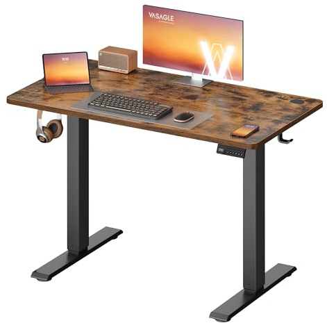 VASAGLE Electric Standing Desk, Height Adjustable Desk, Sedentary Reminder, 4 Memory Heights, for Home Office, 100 x 60 cm, Rustic Brown LSD310KD01