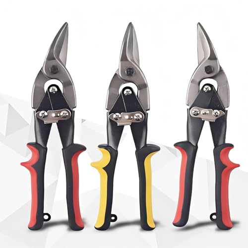 3-Piece Aviation Tin Snips Set, 10-Inch Sheet Metal Cutting Shears, Straight/Left/Right Cut Cr-V Steel Aviation Snips with Serrated Blades and Comfort Grip