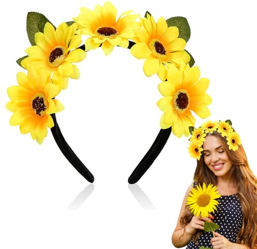 Sonnenblumen Haarreif Blumenkranz Haare, Blumen Haarband Stirnband, Haarreif Sonnenblume, Haarreifen Fasching Kopfschmuck, für Karneval Fotografie Requisiten Maskerade Party, Kostüm Damen Accessoires