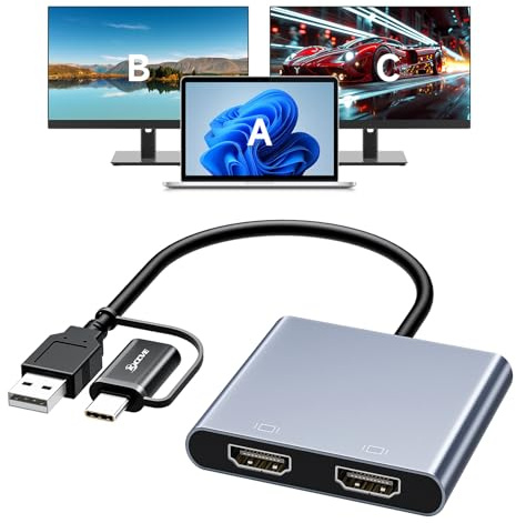 KCEVE USB to Dual HDMI Adapter, 1080P@60Hz USB C to 2 HDMI Multiport Splitter for Windows, M1/M2 Mac OS - BIOS Interface Not Support, Only Support 11th-Generation Or Newer Processor