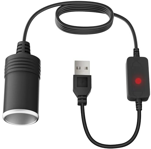 5V USB auf 12V Zigarettenanzünder Buchse Konverter, 120 cm Kabel, USBStecker zu Zigarettenanzünder Buchse für Dashcam DVR, GPS, Auto-LED, Luftreinigerc (unter 12W) (Standard-USB)