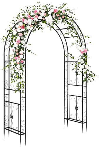 LEADZM Arche Métal Jardin, Arcade Mariage en Fer Revêtue de Poudre pour Plantes Grimpantes de Rose, Noir 162 x 55 x 240 cm (Version agrandie)