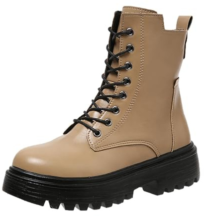 Dam vinter snörstövlar enfärgade tjocka sulor Mid Calf Casual Komfort stövlar