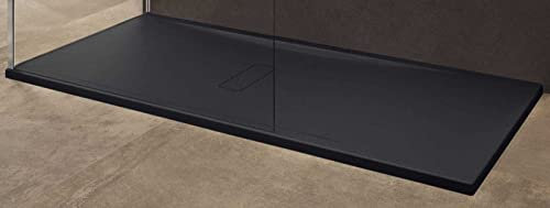 Piatto Doccia Filo Appoggio Pavimento Novellini Custom Nero Misura 140x80 Spessore 3,5 cm Piletta Colonna Scarico Inclusa Stabile Resistente Profilo Rinforzo Metallo Acrilico Ultrapiatto Sottile
