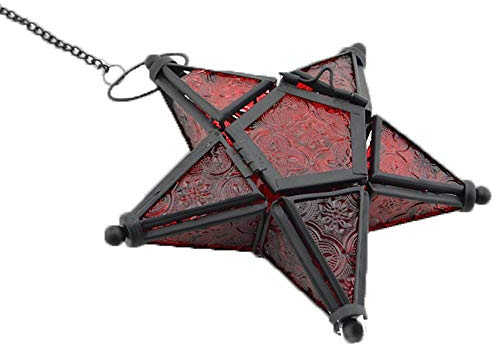 Sziqiqi Hänge Farblicher Fünf-Sterne Kerzenhalter Aus Glas und Eisen - Ornament für Abendessen in Rot