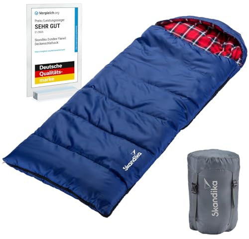 Skandika Dundee Junior Kinderschlafsack | Outdoor Camping Schlafsack für Kinder, Flanell-Innenfutter aus Baumwolle, kuschelig weich, wasserabweisend, Komfortbereich von 13 bis 3°C, 175 x 70 cm