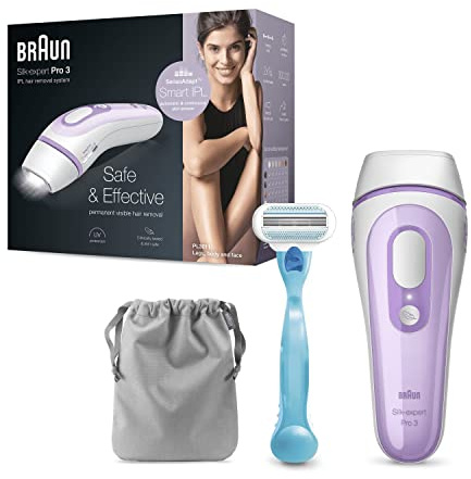 Braun IPL Silk Expert Pro 3 Haarentfernungsgerät, für dauerhaft sichtbare Haarentfernung, Venus Rasierer, Alternative zur Laser Haarentfernung, Geschenk für Frauen, PL3011, weiß/lila