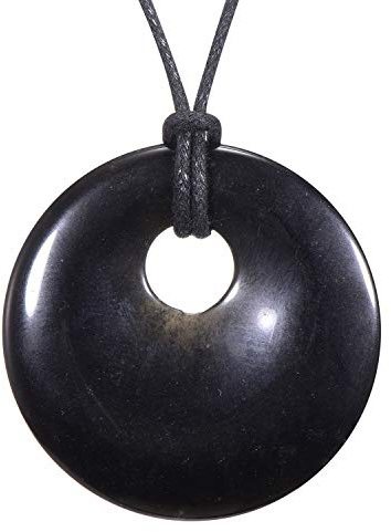 Morella Women's Necklace 31.5 inch - 80 cm gem-Stone Donut Pendant Black Obsidian in a Velvet Bag