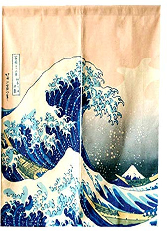 LIGICKY Japanische Gardinen Noren Lang Vorhang Türvorhang Verdicken Leinen Tapisseri für die Heimtextilien Raumteiler 85×120cm (Ukiyoe Hokusai The Great Wave Off Kanagawa)