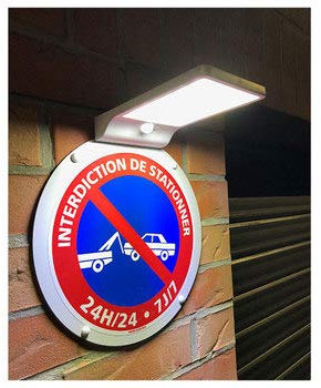 Signalétique.biz France, Panneau Interdiction de Stationner, Lumineux et Solaire, My Solar Sign, Sans Branchement Electrique Requis, Blanc