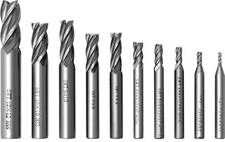 QWORK® 2-12 mm Schaftfräser mit 4 Rillen, Bohraufsätze Cutter Metall Fräser Bohrer Sets für Holz, Aluminium, Stahl, Titan, CNC-Fräsen, 10 Stück 2, 3, 4, 5, 6, 7, 8, 9, 10, 12mm