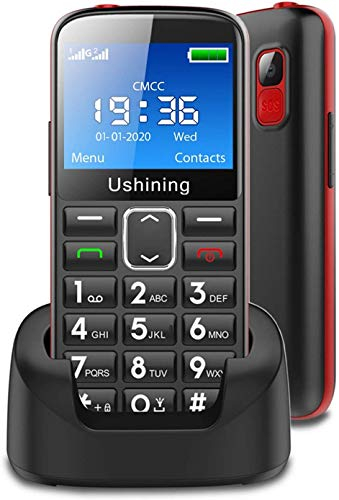 ukuu Cellulare per Anziani, GSM Telefono Celluare per Anziani con 2,31 Display Tasti Grandi Funzione SOS 1000mAh Batteria Lungo Standby con Base di Ricarica, Supporto HAC SIM Doppio - Nero