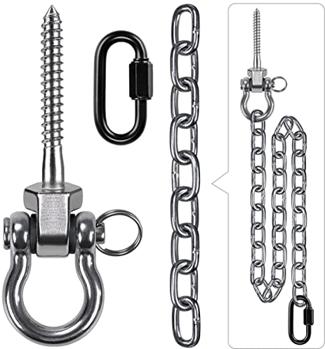 BeneLabel Crochet de BalançOire, 13cm Vis Hamac Cintre de BalançOire kit de Fixation Pivotant avec Mousqueton et Chaîne Argentée 1m pour Chaise Jeux d'extérieur, Corde de Yoga, Sac de Frappe, 453kg