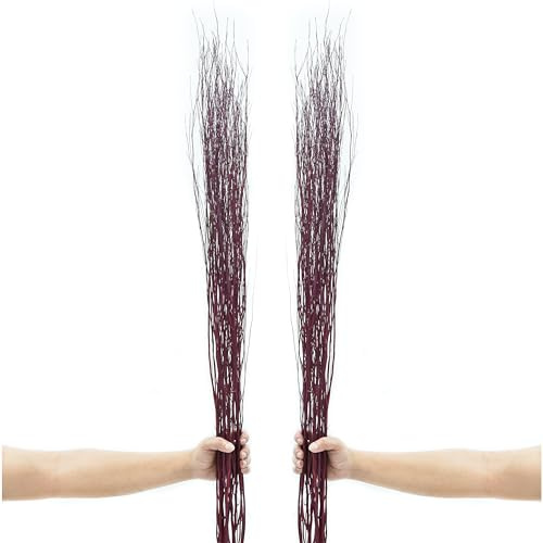 Leewadee Tall Vase Filler, Natural Grass Stems – 2 Bunches of Colored Decorative Branches for Vases, Carefully Dried Rattan Twigs for Home Decoration, 45 inches, Black Brown