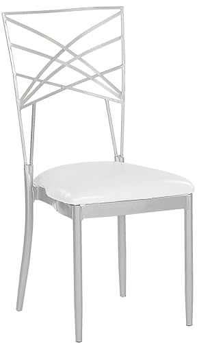 Set med 2 Matstolar Silver Metall Konstläder Vit Sitskudde Industriell Glam Stil