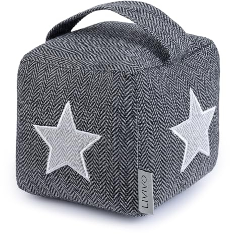 LIVIVO Heavy Cube Door Stopper with Handle, Tweed-Style Tough Fabric Cover Weighted Cute Novelty Stop (Star)