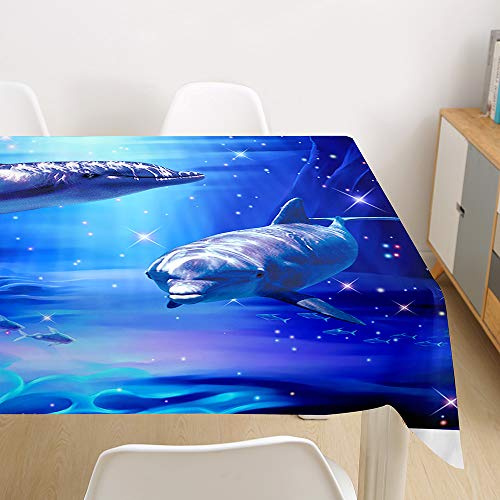 Morbuy Tischdecke Abwaschbar, 3D Delfin Tischtuch Rechteckig Tischwäsche Gartentischdecke Outdoor Tischdekoration Wasserdicht Polyester Ölfest Pflegeleicht (100x140cm,Twinkle Dolphin)