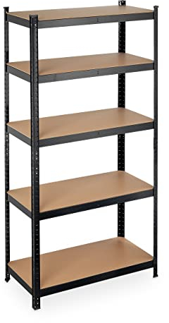Relaxdays Schwerlastregal, Traglast 875 kg, 5 Ebenen, zum Stecken, Keller, Garage, Stahl, HBT: 180 x 90 x 45 cm, schwarz
