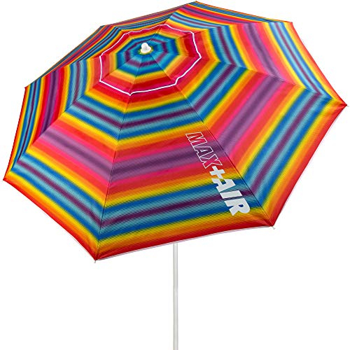 AKTIVE Parasol, 220 cm, Pare-Soleil Résistant au Vent, Toit de Ventilation, Mât 28-32 mm, Protection UV50, Comprend Un Sac de Rangement, Beach