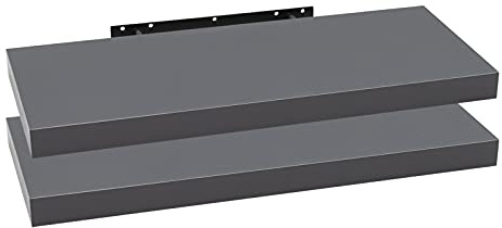 WOLTU 2 x vägghyllor väggbräda, bokhylla, hyllor för dekoration, vägghyllor av MDF-trä, set om 2 hängande hyllor mörkgrå, 60 x 23 x 3,8 cm RG9319dgr-2